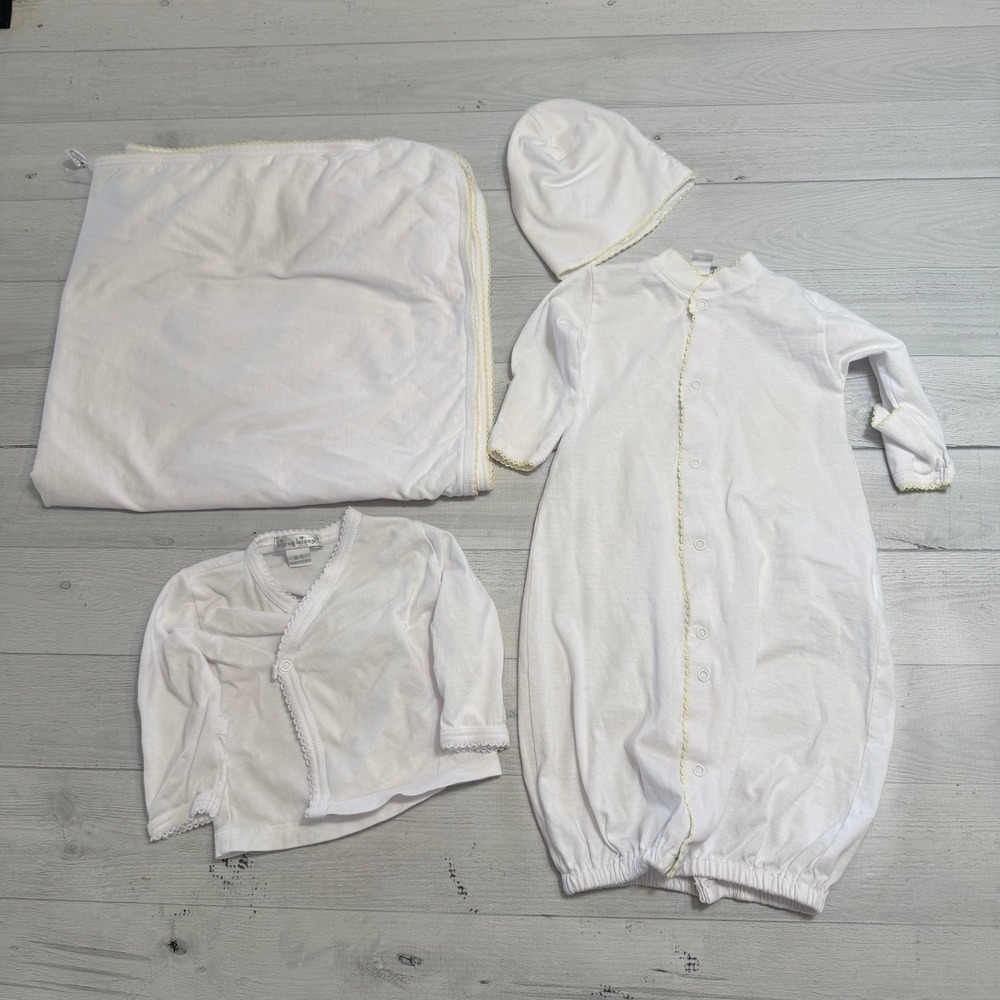 Kissy kissy baby Pima cotton white layette set gown hat kimono top blanket NB